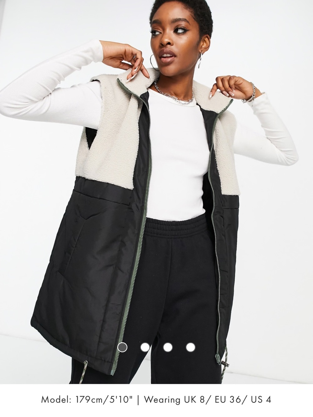 Only Black and Beige Sherpa Contrast Long Vest